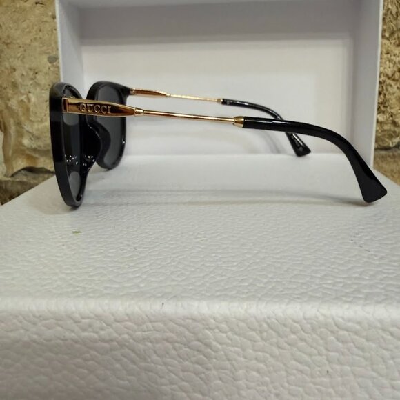 Gucci GG1719 Black Cat Eye Sunglasses Gold Logo